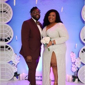 Off White Sequin Long Sleeve Gown